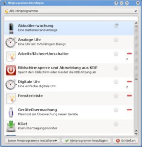 Abbildung 7: Mit dem Plasma-Applet-Manager fügen Sie dem Desktop neue Mini-Programme hinzu.