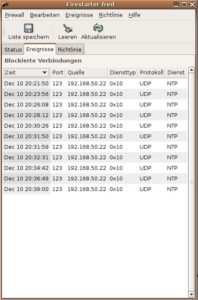 Abbildung 7: Das Ereignisprotokoll führt Details zu allen blockierten Verbindungsversuchen auf.