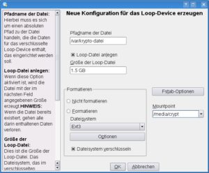 Abbildung 8: Bei den YaST-Einstellungen zur Krypto-Datei ist vor allem wichtig, das Häkchen vor "Dateisystem verschlüsseln" zu setzen.
