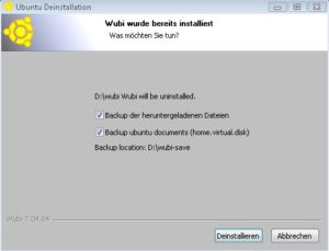 Abbildung 8: Bei der Deinstallation von Ubuntu entscheiden Sie, ob Sie das ISO-Image und das virtuelle Verzeichnis behalten möchten oder nicht.