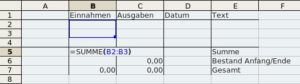 Abbildung 8: Fügen Sie neue Zeilen in Ihre Tabelle ein, übernimmt Calc diese Zellen nicht automatisch in die bereits vorhandene Summenfunktion.
