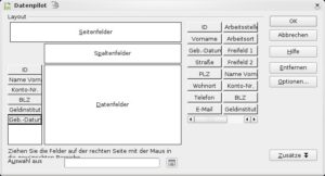 Abbildung 8: Per Drag & Drop ordnen Sie die Felder Ihrer Base-Datenbank den Bereichen der Calc-Tabelle zu.