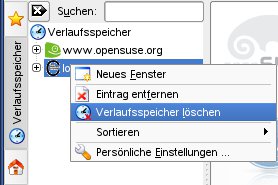 Abbildung 8: Und weg …: Mit zwei Klicks im Navigationsbereich löschen Sie den gesamten Verlaufsspeicher des Konquerors.