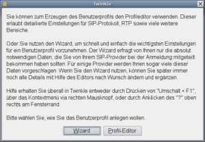 Abbildung 8: Beim ersten Start von Twinkle bietet dieser Dialog den Aufruf eines Assistenten (Wizard) an.