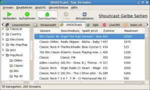Abbildung 8: In Streamtuner suchen Sie zu einem Genre den passenden Stream aus. Eigene Radiosender können Sie allerdings nicht hinzufügen.