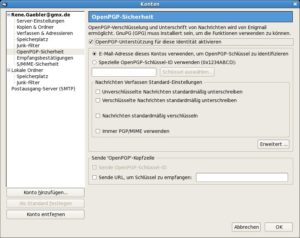 Abbildung 8: In den Kontoeinstellungen von Thunderbird schalten Sie die Unterstützung für OpenPGP an und bestimmen den Schlüssel, den Sie verwenden wollen.