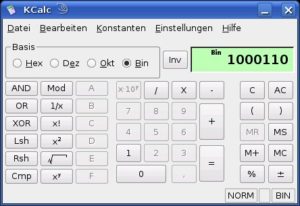 Abbildung 9: 100001101 mag für einen Computer eine leicht verständliche Zahl sein – dem Menschen hilft KCalc, Binär-, Hexadezimal- und Oktalzahlen ins gewohnte Dezimalsystem zu konvertieren.