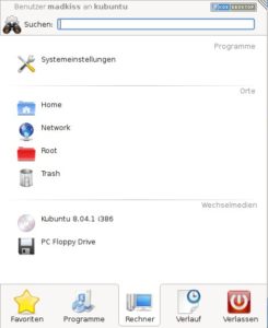 Abbildung 9: Obwohl es erst in Version 4 Einzug auf den Desktop hielt, hat das Startmenü in KDE 4.1 schon eine erste Überarbeitung erfahren.