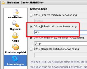 Abbildung 9: Wenn das Zeichenprogramm Kolourpaint nicht installiert ist, tragen Sie in den Einstellungen ein anderes ein.