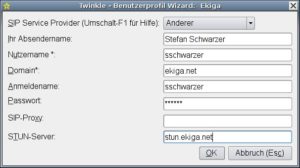 Abbildung 9: Der Wizard von Twinkle fragt gegenüber dem von KPhoneSI auch alle Daten fürs Passieren eines Routers ab.