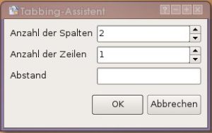 Abbildung 9: Der Assistent zum Setzen von Tabulatoren umfasst beim weitem nicht alle Möglichkeiten, die LaTeX Ihnen bei der Eingabe bietet.