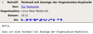 Abbildung 9: So sieht eine E-Mail mit aktivierter Anzeige der Organization-Kopfzeile aus.