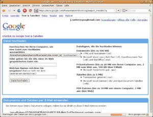 Abbildung 9: Vielfältig: Google Docs importiert nicht nur lokal gespeicherte Dateien, sondern auch solche aus dem Netz. Zudem kann der Upload per E-Mail erfolgen.