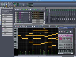 Abbildung 1: Die MIDI-Software Linux Multimedia Studio (LMMS) bringt Software-Synthesizer zum Abspielen gleich mit. Sie erzeugt ohne Rückgriff auf weitere Programme fertig abgemischte Songs.