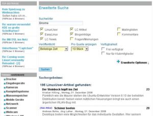 Abbildung 1: Die überarbeitete Suchfunktion erlaubt es, die Ergebnisse nach Publikationen zu sortieren und etwa Zeitschriften- oder Forenbeiträge gezielt herauszufiltern.