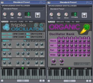 Abbildung 2: Einmal klassischer Synthesizer (rechts), einmal Hammond-Orgel (links): LMMS enthält eine Reihe von Soft-Synthesizern.
