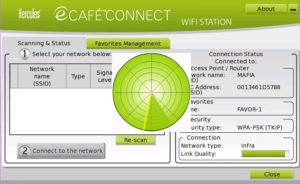 Abbildung 3: Mit Ecafe-Connect bringt das Hercules-Netbook einen eigenen und einfach zu bedienenden Verbindungsmanager mit.