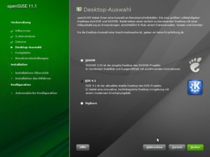 Abbildung 3: OpenSuse überlässt Ihnen die Auswahl des gewünschten Desktops.