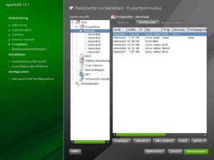 Abbildung 4: In diesem Dialog richten Sie die Partitionen für OpenSuse ein.