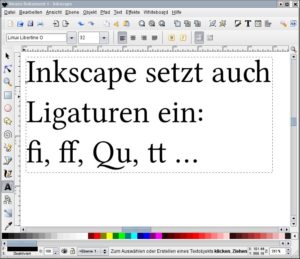 Abbildung 5: Mit Inkscape steht eine freie Vektorsoftware bereit, die ansatzweise die Vorzüge von Opentype unterstützt.