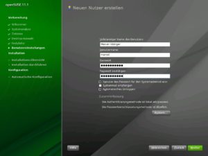 Abbildung 6: OpenSuse nutzt in der Grundeinstellung das von Ihnen gewählte Passwort auch für den Systemadministrator     <code srcset=