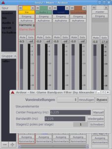 Abbildung 8: Live-Studio: Ardour zeichnet alle Bewegungen der Mixerregler und sogar die der Plugins beim Abspielen auf.