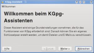 Abbildung 1: Der Assistent von KGPG hilft Ihnen beim Erstellen oder Importieren von Schlüsseln.