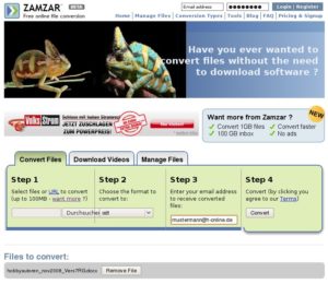 Abbildung 1: Zamzar konvertiert Dokumente. Bis zu einer Größe von 100 MByte ist der Service kostenlos.