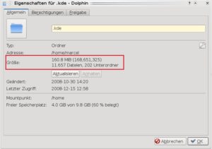 Abbildung 1: Mit 160 MByte passt dieses KDE-3-Verzeichnis gut auf eine CD.