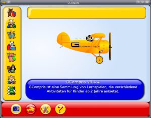 Abbildung 1: Das Standardtheme von Gcompris erscheint in knallbunten Farben.