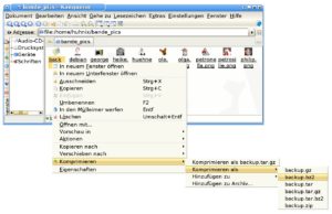 Abbildung 2: KDEs Datei-Manager packt und komprimiert – die Funktionen finden Sie im Kontextmenü.