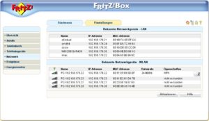 Abbildung 2: Die Fritz!Box zeigt die bekannten Netzwerkgeräte an – und zwar alle, die in letzter Zeit aktiv waren.