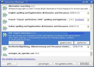 Abbildung 2: Der Extension Manager erinnert nicht nur optisch an den Add-on-Manager der Mozilla-Produkte, sondern bietet auch dieselben Funktionen.