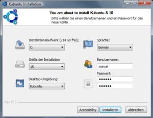 Abbildung 2: Über das Installationsprogramm Wubi richten Sie Kubuntu 8.10 auch unter Windows Vista ein.