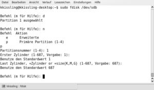Abbildung 2: Mit Hilfe von Fdisk partitionieren Sie den USB-Stick, bevor Sie ihn verschlüsseln. Dabei gehen alle Daten verloren.