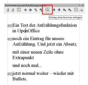 Abbildung 3: Mitten in der Aufzählung einen Absatz einfügen – das erledigen Sie per Klick auf die rot markierte Schaltfläche.