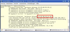 Abbildung 3: Mit "ifconfig" ermitteln Sie die MAC-Adresse Ihrer Netzwerkkarte. Gibt es mehrere Karten, müssen Sie herausfinden, welches Gerät die Verbindung zur Fritz!Box aufbaut.