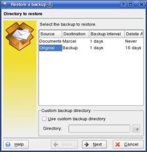 Abbildung 3: Für das Zurückspielen zeigt Keep die eingerichteten Backups an. Alternativ wählen Sie ein eigenes Verzeichnis.