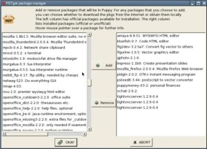 Abbildung 3: Puppys Paketmanager erlaubt den Zugriff auf das Online-Repository und die Nachinstallation erforderlicher Software.