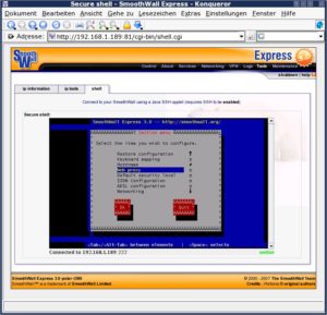 Abbildung 3: Das in der Weboberfläche integrierte Java-Applet erlaubt den Shellzugriff auf Smoothwall – zeigt jedoch beim Aufruf von <code srcset=