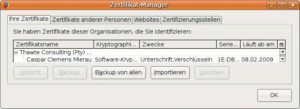 Abbildung 3: Thunderbird installiert das Zertifikat des Nutzers im Zertifikatsspeicher. Vorher erwartet der Browser noch das Lösen der Transportsicherung durch das Abfragen eines weiteren Passworts.