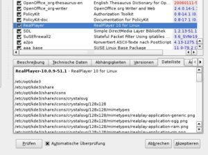 Abbildung 3: Ein RPM-Paket enthält meist mehrere Dateien, die YaSTs Software-Verwaltung beim Installieren an die passenden Orte des Systems kopiert.