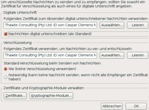 Abbildung 4: Thunderbird ist in der Lage, einem E-Mail-Konto verschiedene Zertifikate zum Signieren und zum Verschlüsseln zuzuweisen.