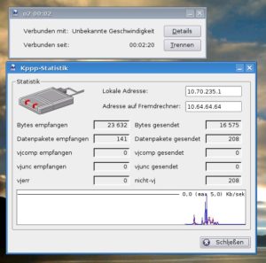 Abbildung 5: Auch unter Knoppix sind Sie dank KPPP schnell und unkompliziert online.