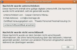 Abbildung 5: Thunderbird hat eine unterschriebene Nachricht positiv geprüft.