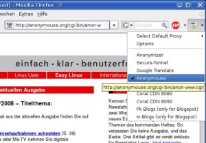 Abbildung 5: Die Erweiterung httProxy ermöglicht es Ihnen, Webseiten auf Knopfdruck anonymisiert aufzurufen.