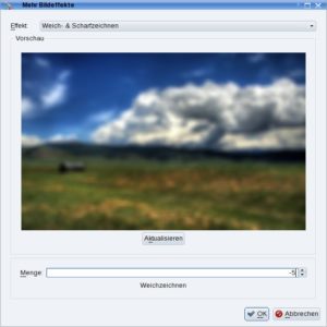 Abbildung 5: Das Eingabefeld des Weich-/Scharfzeichners in Kolourpaint akzeptiert positive und negative Werte. Positive schärfen das Bild, negative zeichnen es weich.
