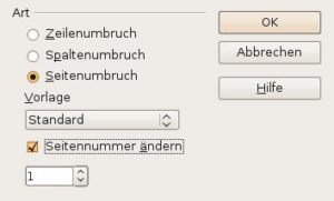 Abbildung 5: Möchten Sie die Nummerierung innerhalb des Dokumentes verändern, fügen Sie einen manuellen Umbruch ein.