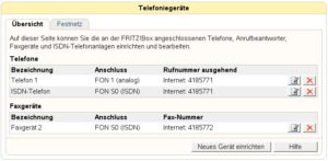 Abbildung 6: In der Telefoniegeräte-Konfiguration geben Sie an, welche Geräte an welchen Anschlüssen stecken, und nennen auch die zugehörigen Telefonnummern.