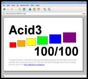 Mit der WebkitGtk-Engine besteht Epiphany als einer von wenigen Browser den anspruchsvollen Acid-3-Test des World Wide Web Consortiums.